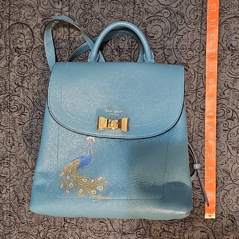 Kate Spade Teal Backpack with Peacock Motif